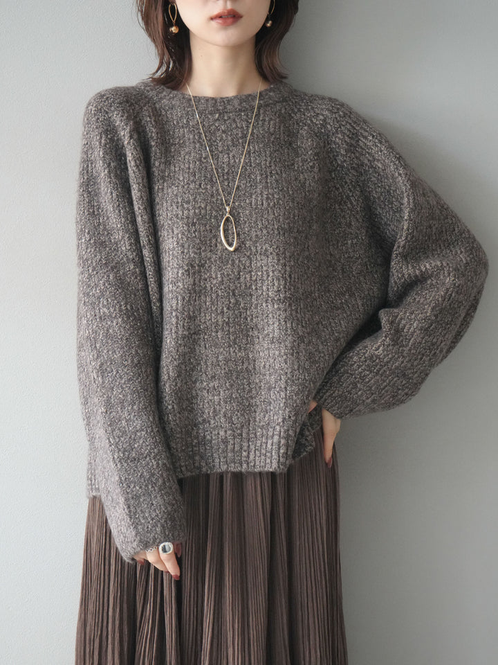 [SET]クルーネック畦編みミックスニット+選べるアクセセット(2set)