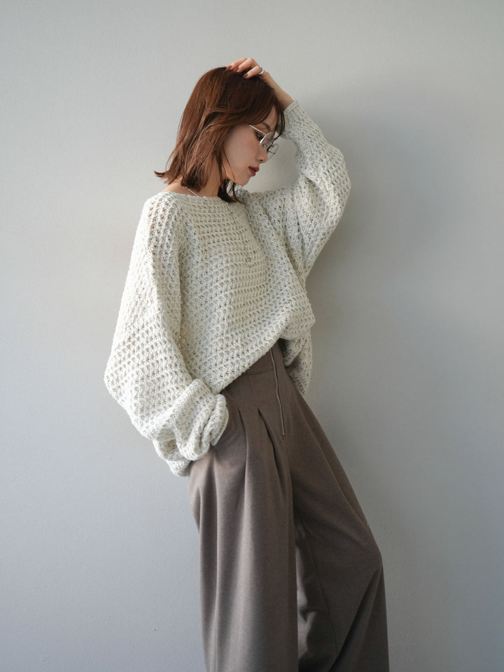 [予約]ネップ透かし編みオーバーニット/ivory