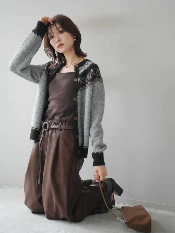 [予約]ノルディック柄ニットカーディガン/gray