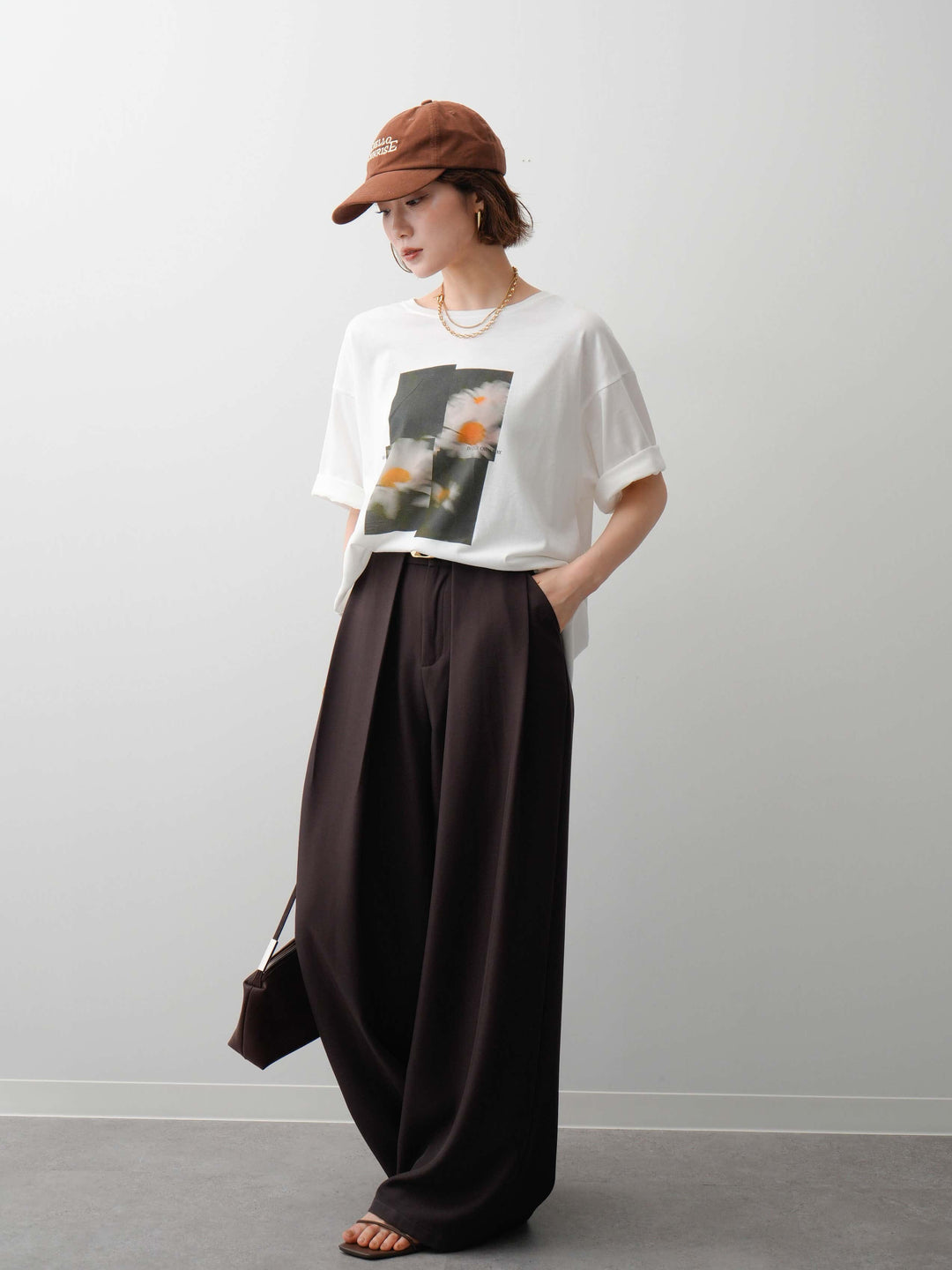 [SET]フラワーフォトTEE+ベルトループデザインワイドパンツ(2set)
