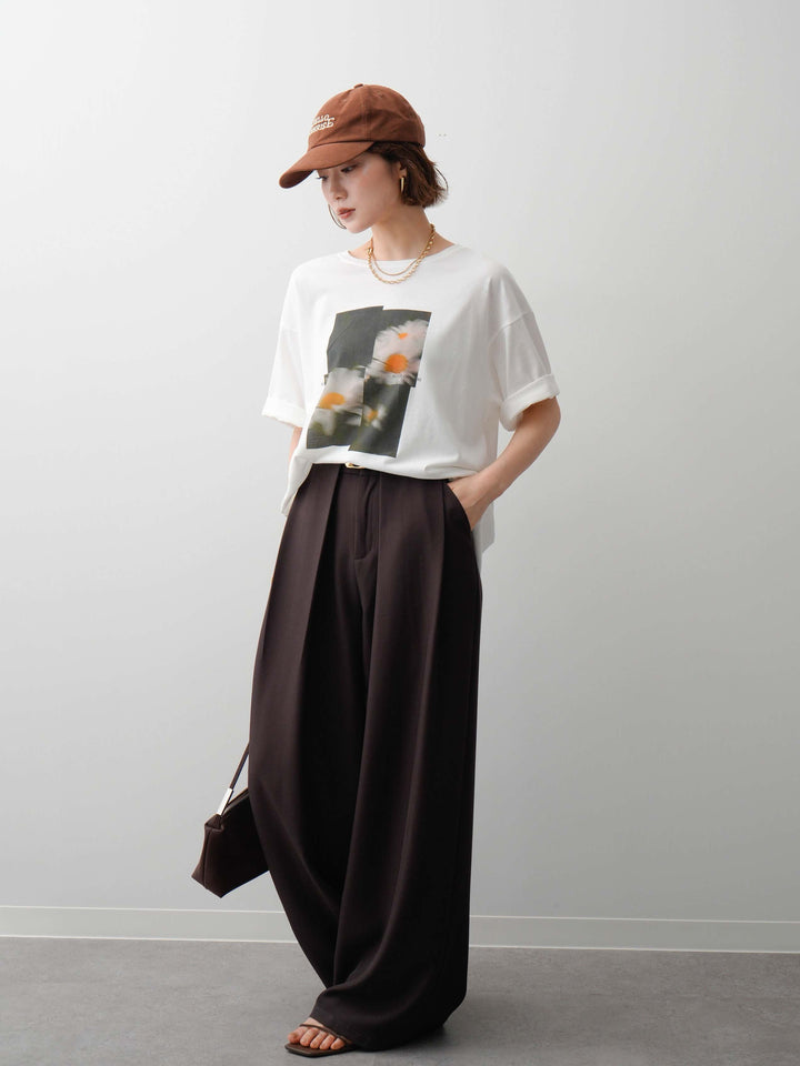 [SET]フラワーフォトTEE+ベルトループデザインワイドパンツ(2set)