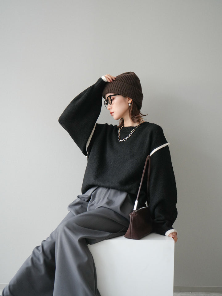 [予約]バイカラーパイピングニットプルオーバー/black