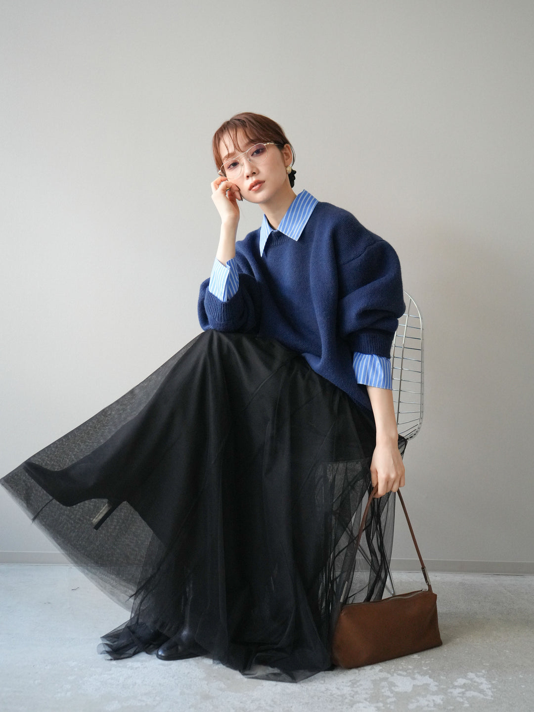 [予約]2WAY襟ニットプルオーバー/navy