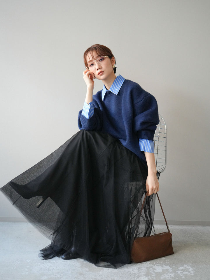 [予約]2WAY襟ニットプルオーバー/navy