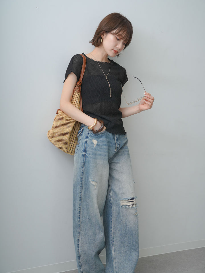 [SET]シャーリングシアーバックオープンフレンチトップス+選べるアクセセット(2set)