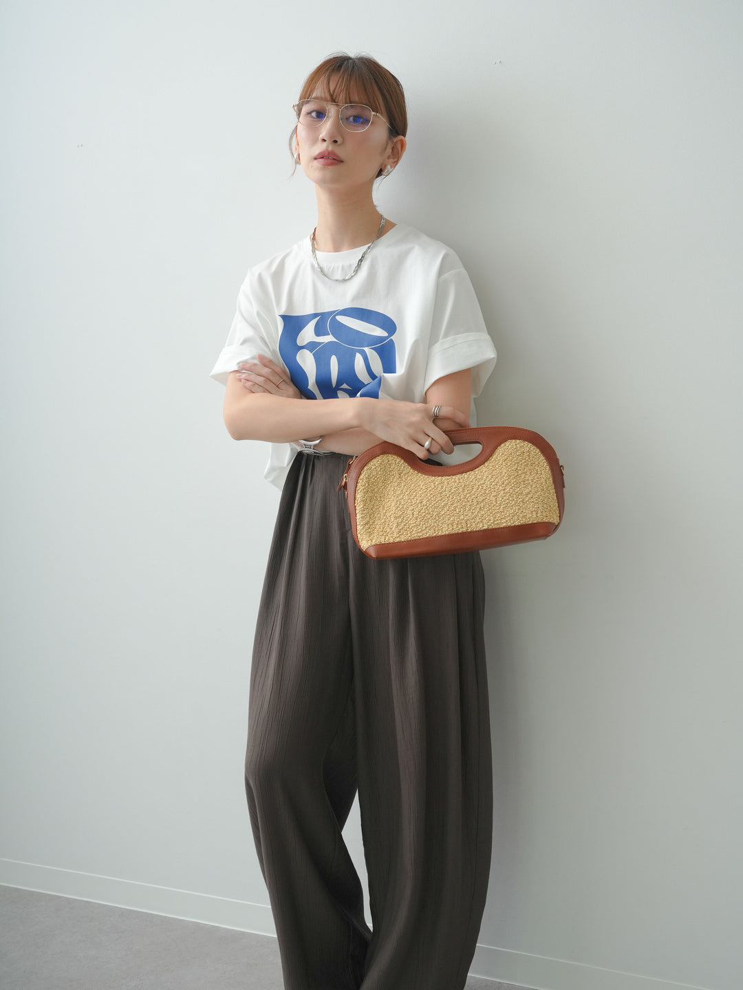 [SET]クールタッチアートロゴオーバーTEE+ベルト付ワッシャーライトワイドパンツ(2set)