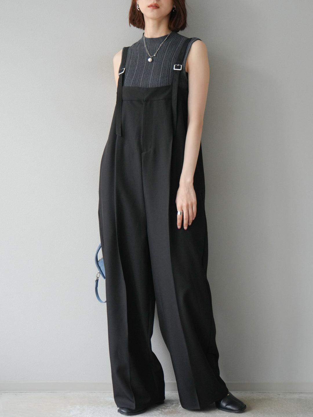 [予約]スリーブレスランダムリブニットトップス/グレー