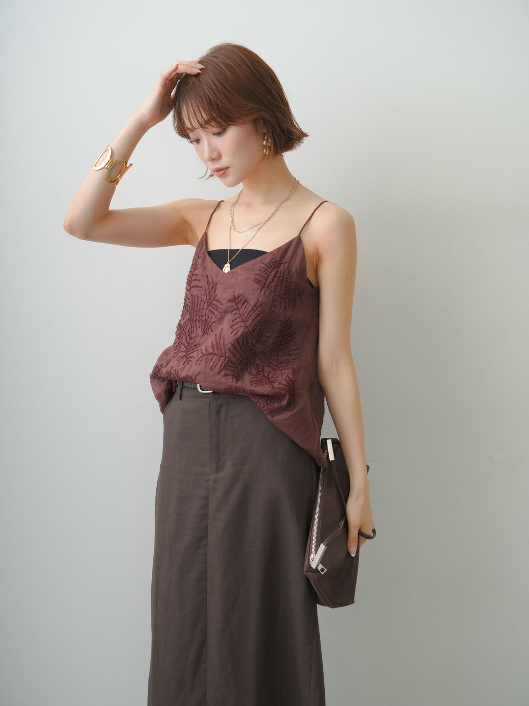 [予約]パームビースエンブロイダリーキャミソール/brown