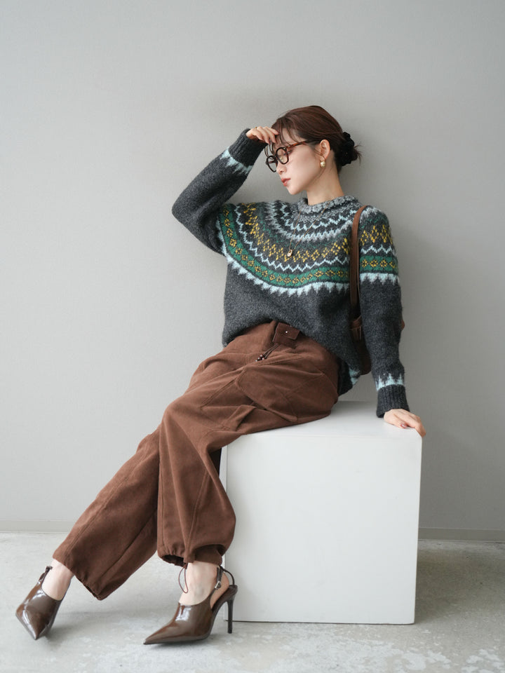 [予約]ウールタッチ求心柄オーバーニットプルオーバー/gray