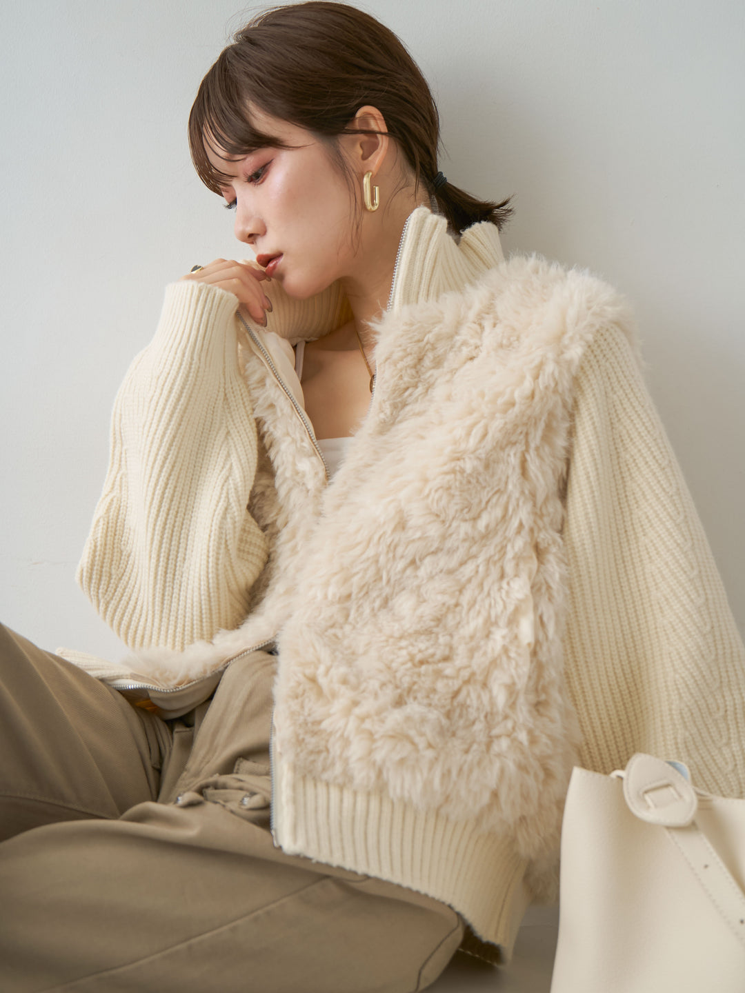 [SET]ファーコンビニットブルゾン+ファーコンビニットブルゾン(2set)