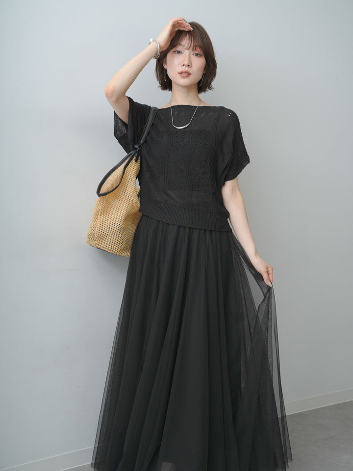 [予約]アイレットサマーニットトップス/black