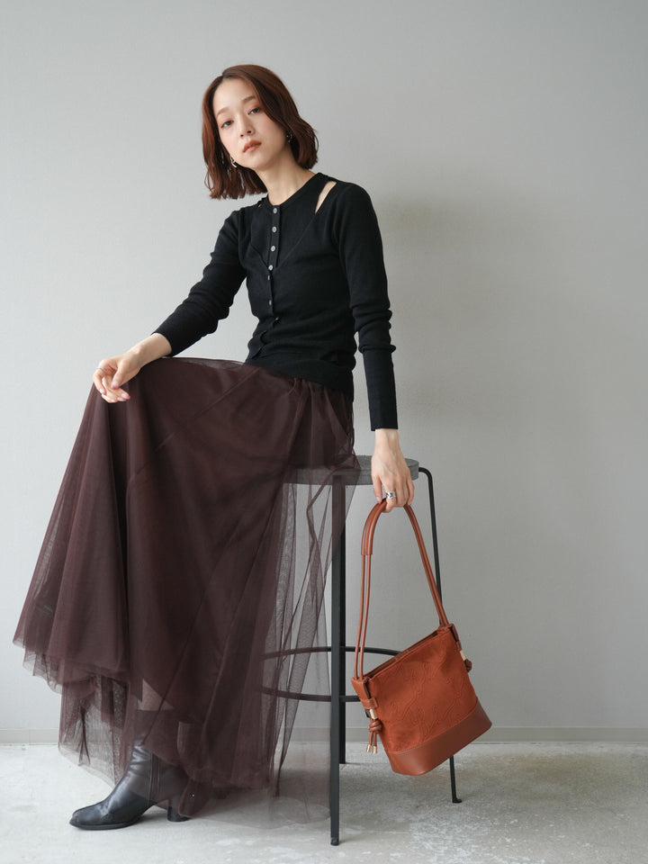 [予約]レイヤードデザインニットカーディガン/ブラック