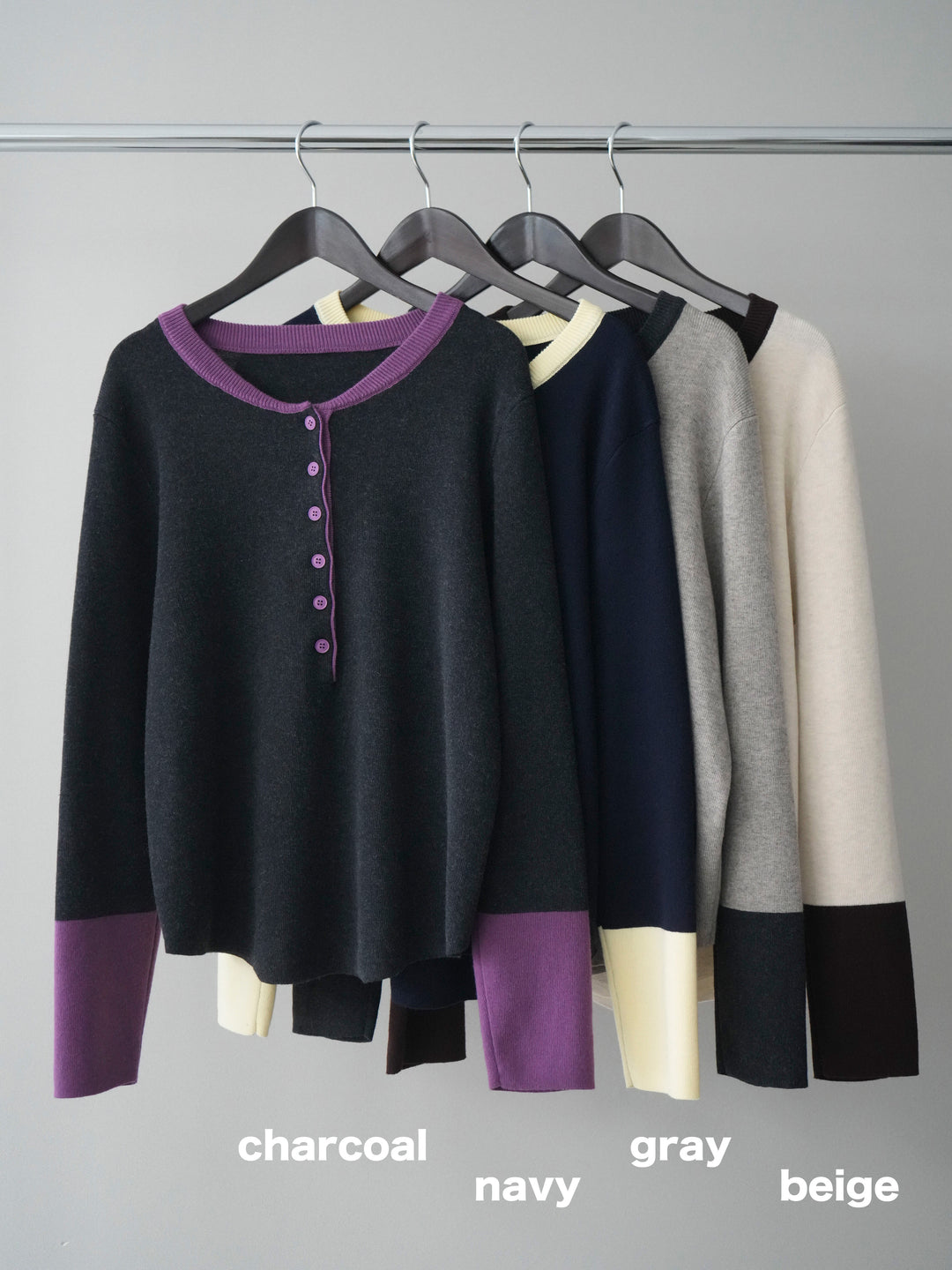 [SET]ヘンリーネック配色ニットソー+コットンタックループパンツ(2set)