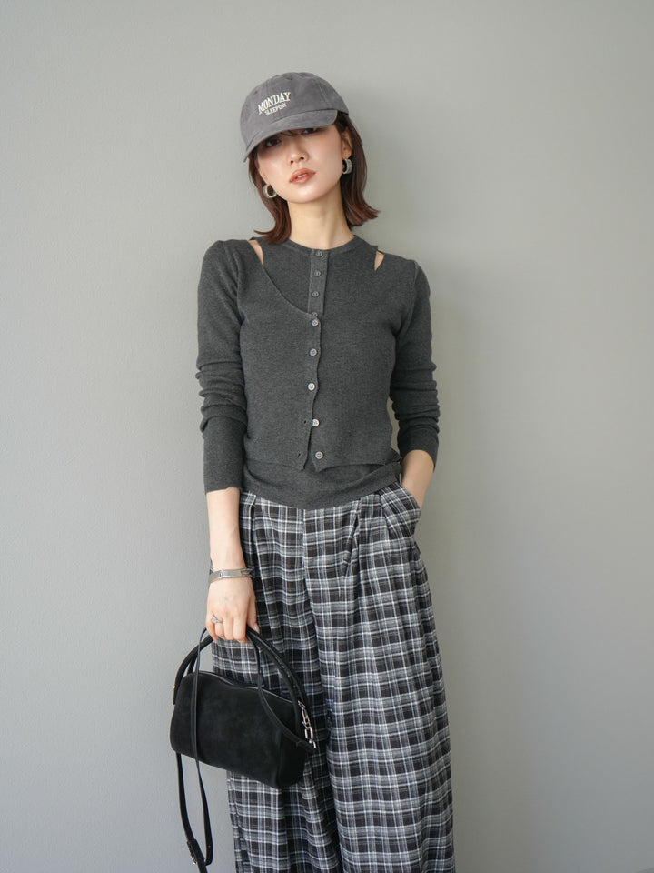 [予約]レイヤードデザインニットカーディガン/チャコール