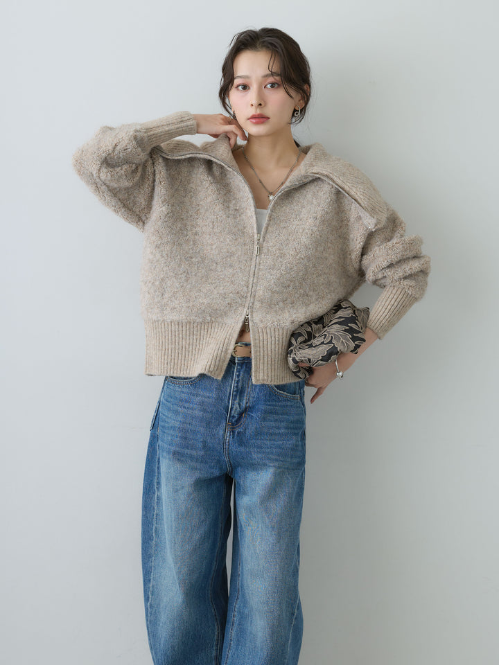 [SET]ビッグカラーシャギーニットブルゾン+選べるアクセセット(2set)