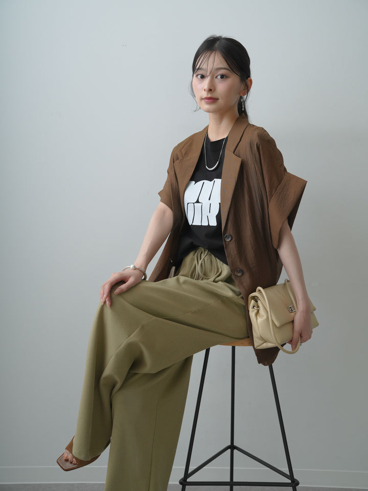 [SET]シアーオーバー半袖ジャケット+ショルダータックノースリーブオーバーTEE(2set)