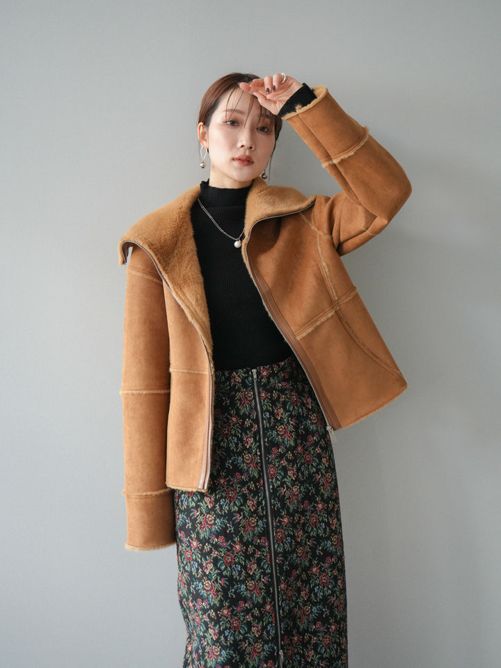 [予約]スタンドカラームートンZIPジャケット/camel