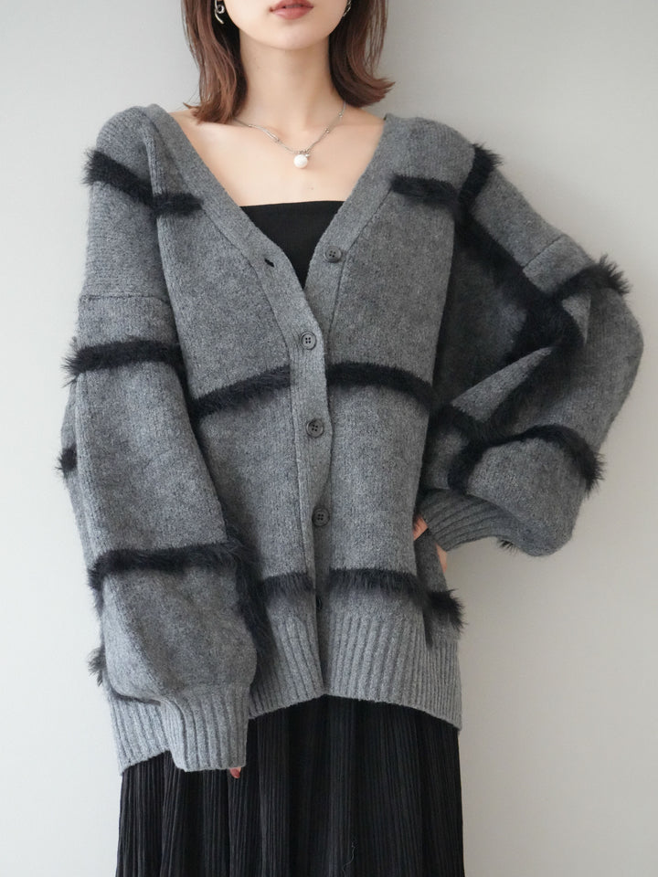 [予約]ミックスシャギーチェックカーディガン/charcoal