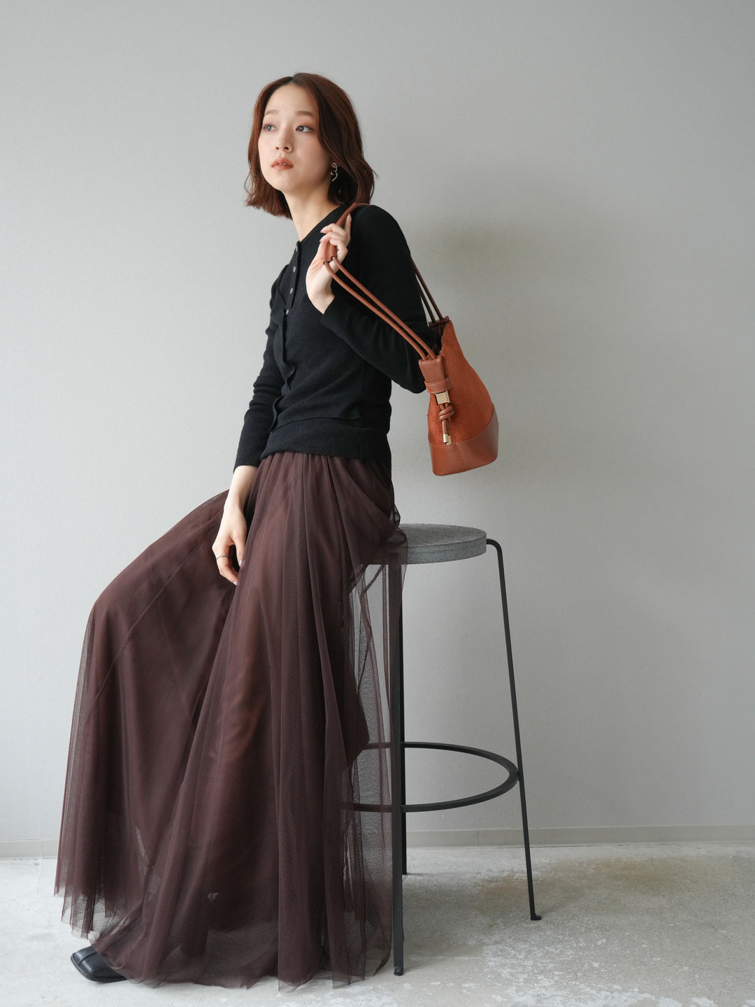 [予約]レイヤードデザインニットカーディガン/ブラック