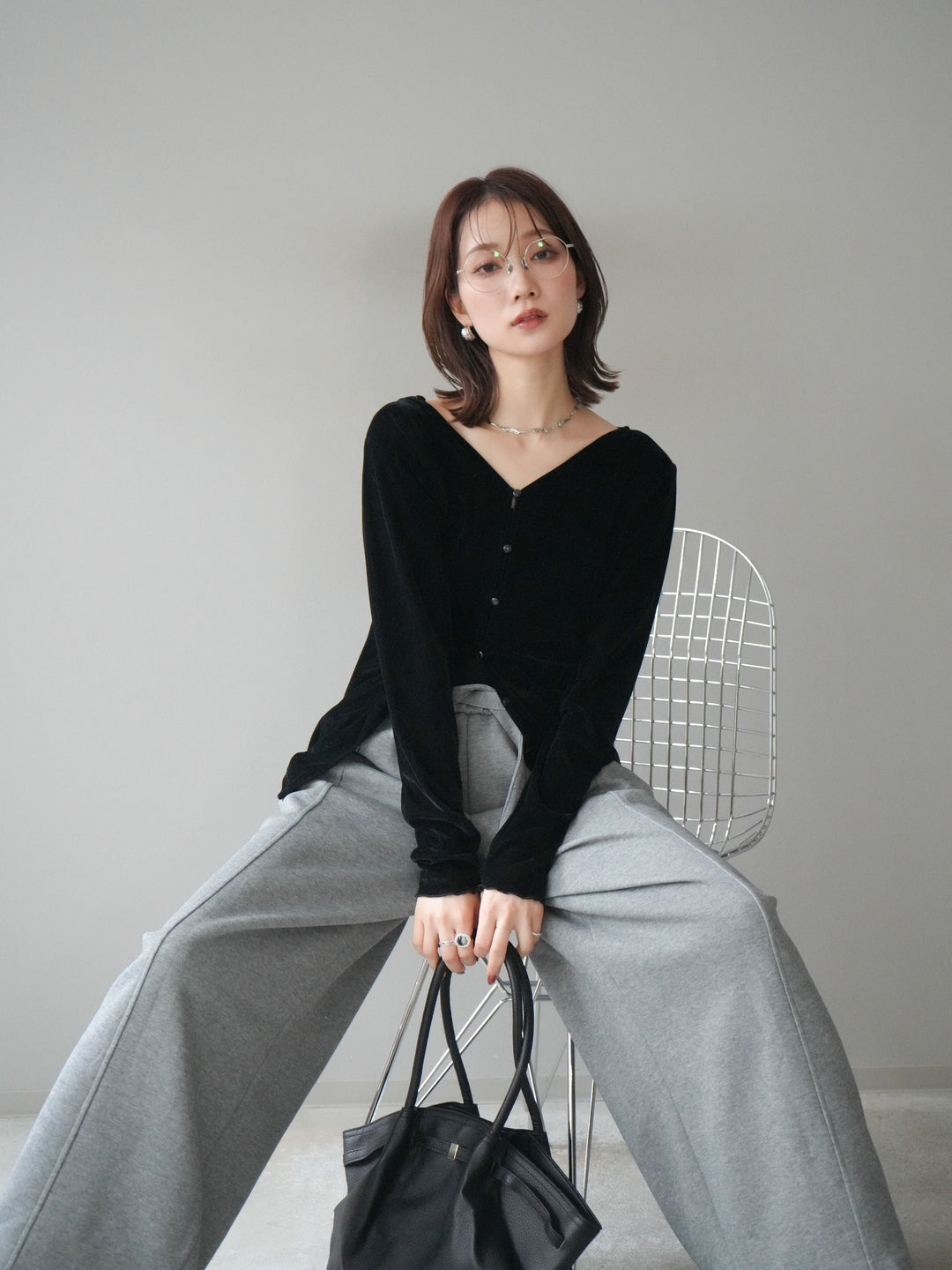 [予約]ベロアカーディガン/black