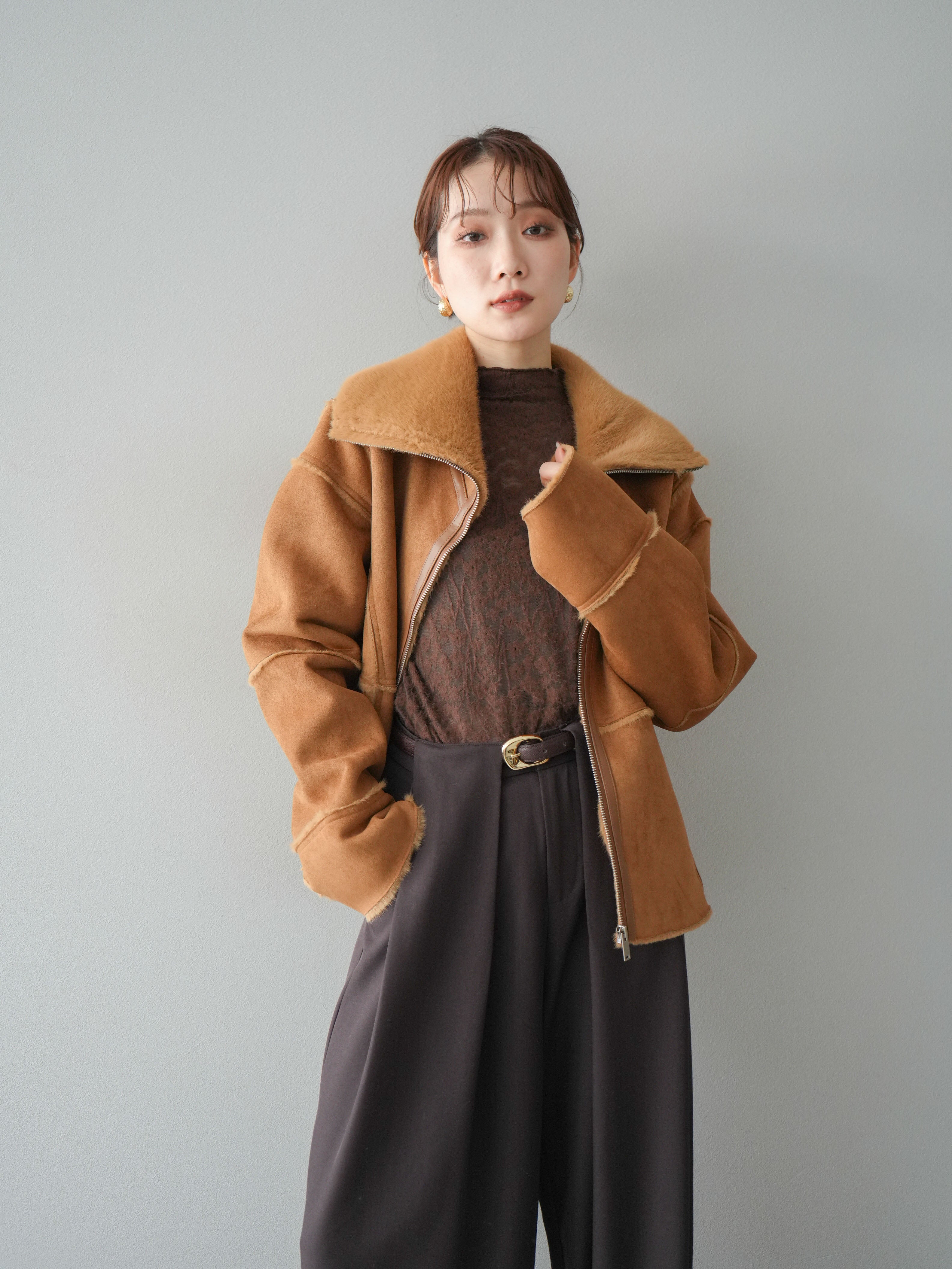 予約]スタンドカラームートンZIPジャケット/camel – Lumier