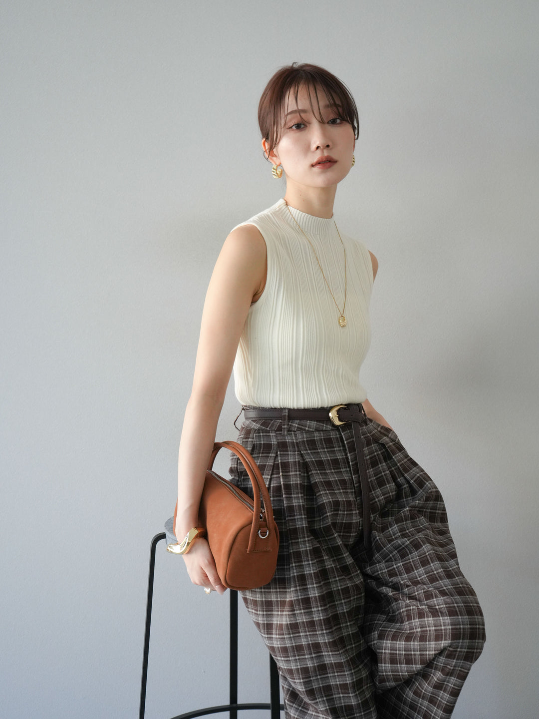 [予約]スリーブレスランダムリブニットトップス/アイボリー