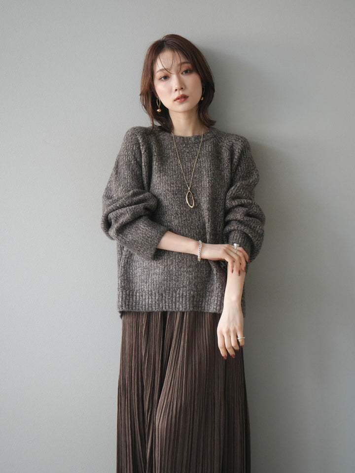 [予約]クルーネック畦編みミックスニット/brown