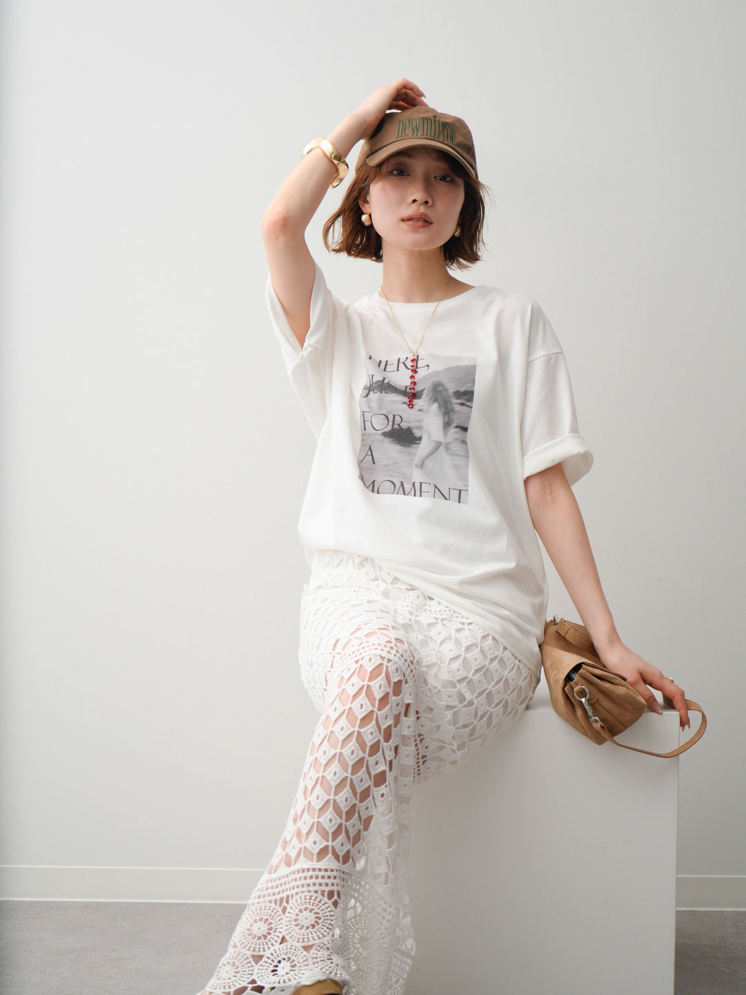 [SET]フォトプリントロゴTEE+クロシェレースIラインスカート(2set)
