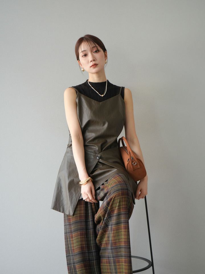 [予約]レイヤードレザーキャミソールチュニック/ブラウン