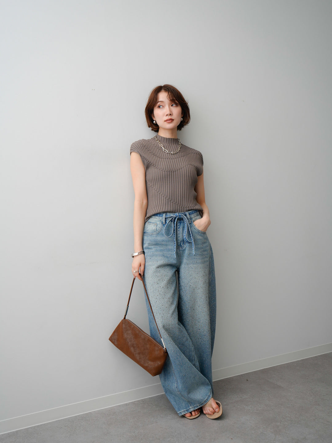 【套裝】Mode Line 羅紋法式針織上衣 + Mode Line 羅紋法式針織上衣（兩件套）