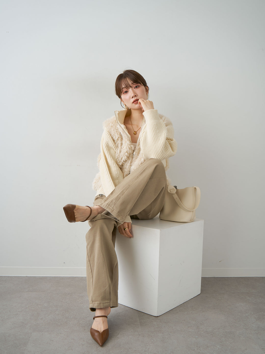 [SET]ファーコンビニットブルゾン+選べるアクセセット(2set)