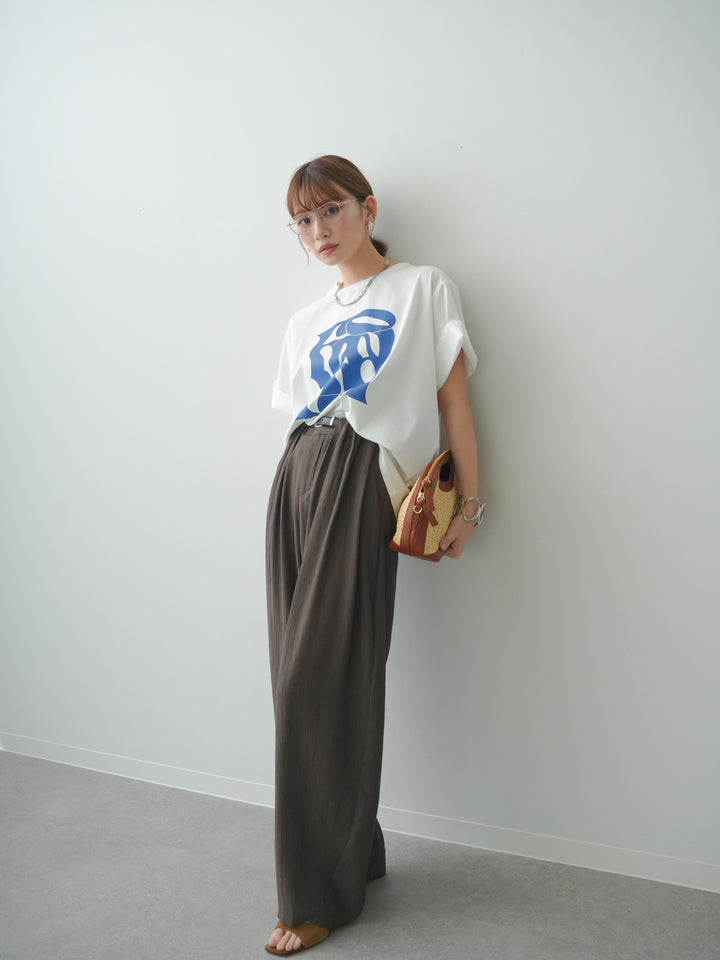 [SET]クールタッチアートロゴオーバーTEE+ベルト付ワッシャーライトワイドパンツ(2set)