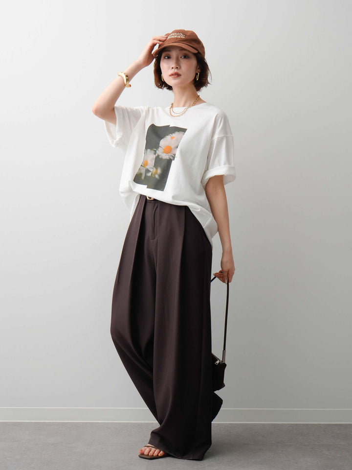 [SET]フラワーフォトTEE+ベルトループデザインワイドパンツ(2set)