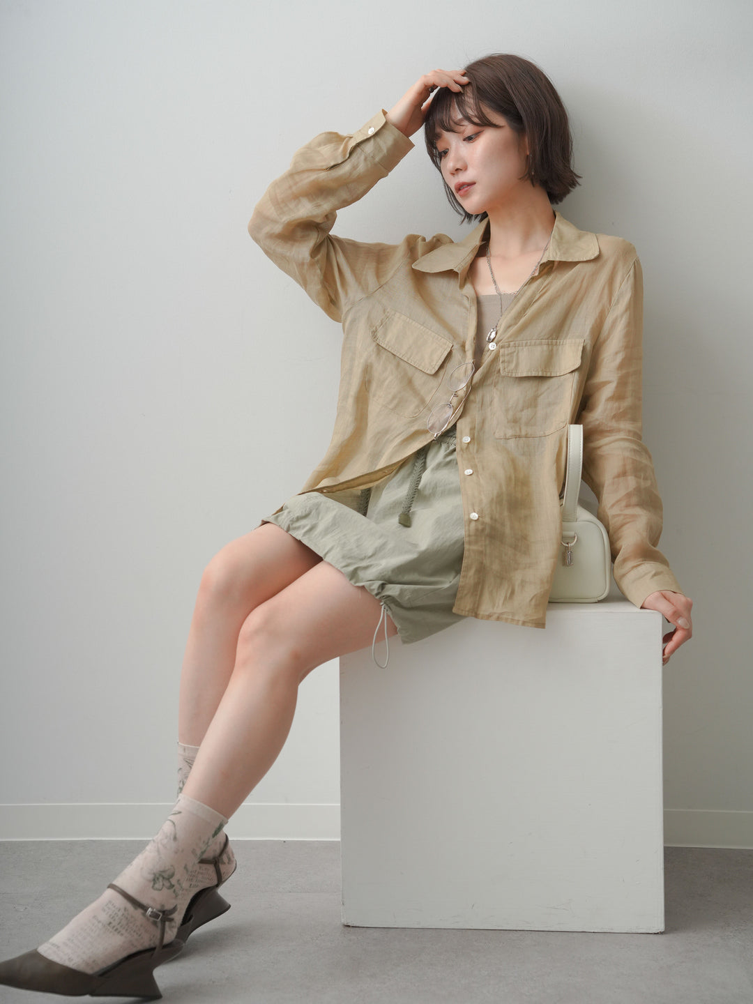 [予約]シアーWポケットオーバーシャツ/beige
