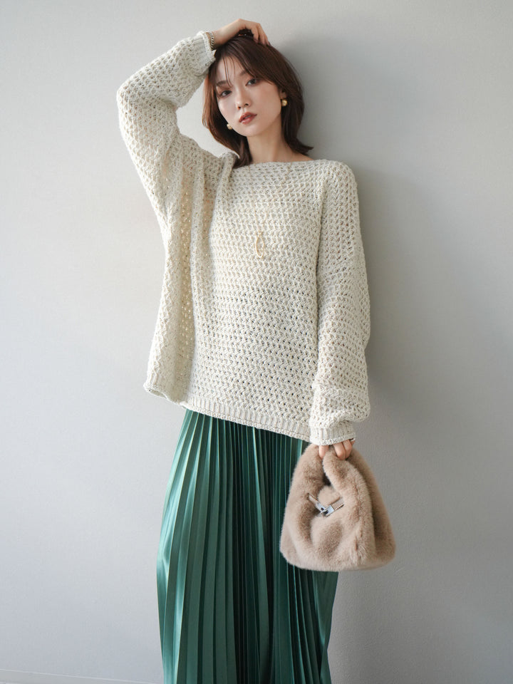 [予約]ネップ透かし編みオーバーニット/ivory