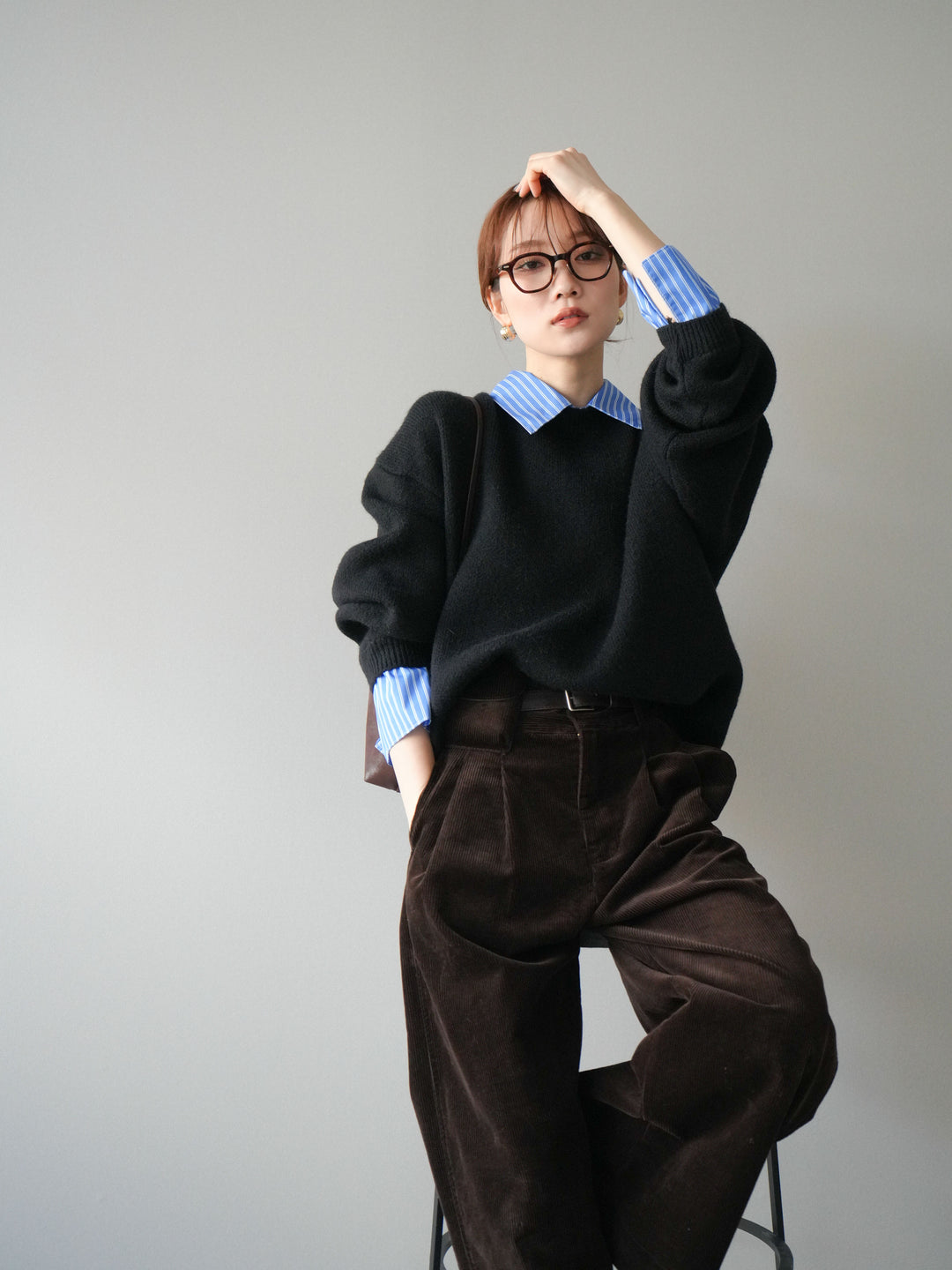 [予約]2WAY襟ニットプルオーバー/black