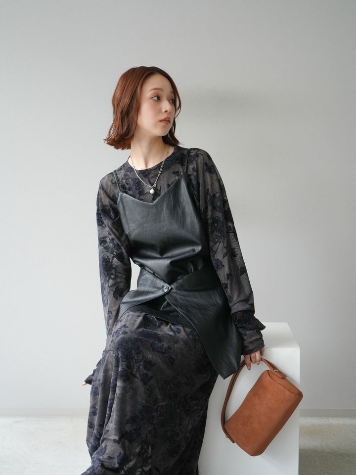 [予約]レイヤードレザーキャミソールチュニック/ブラック