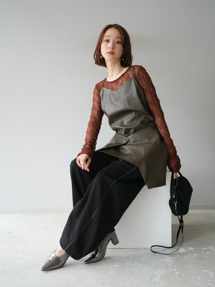 [予約]レイヤードレザーキャミソールチュニック/ブラウン