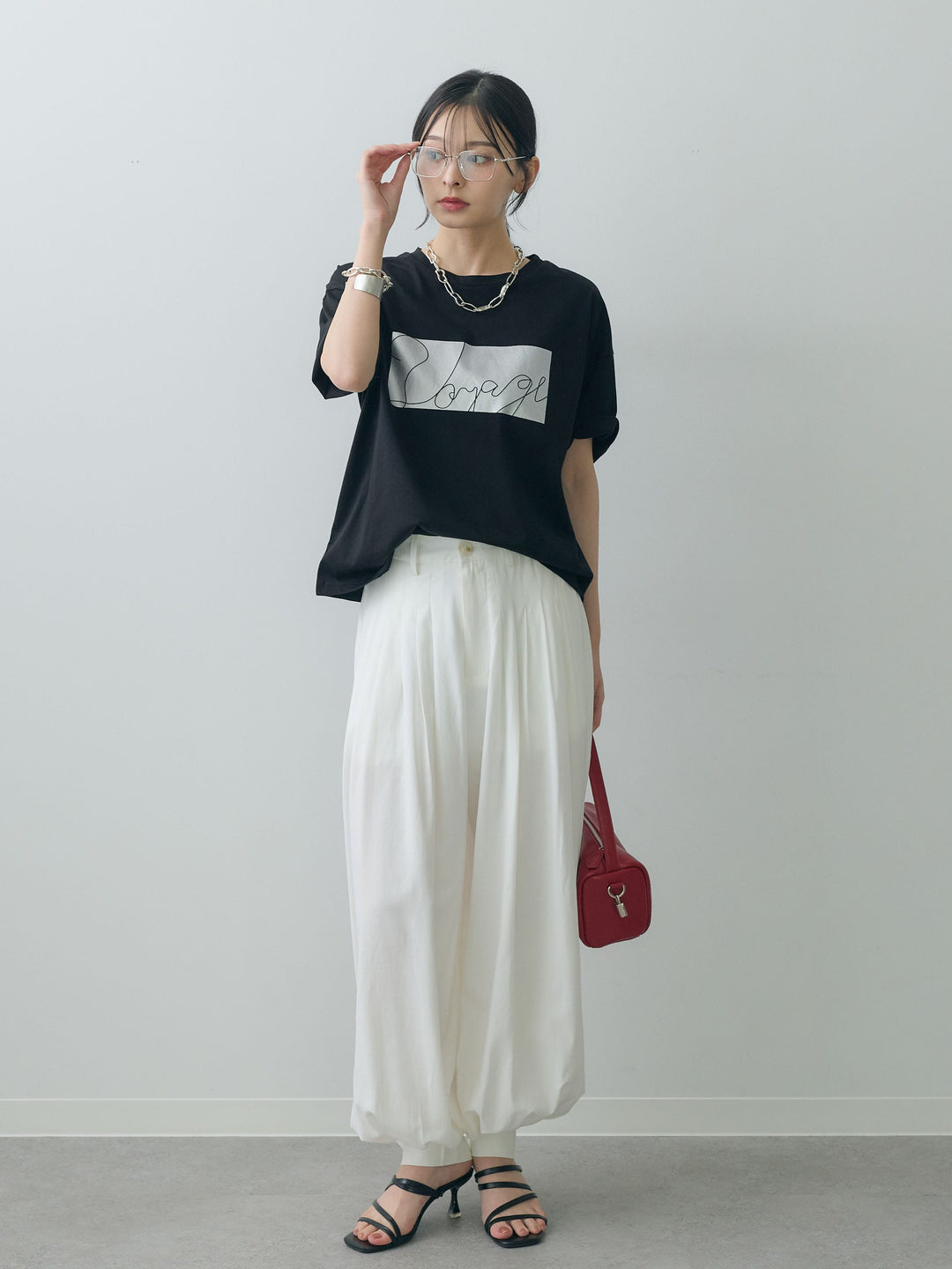 [SET]箔プリントボックスTEE+カフヘムタックコクーンパンツ(2set)