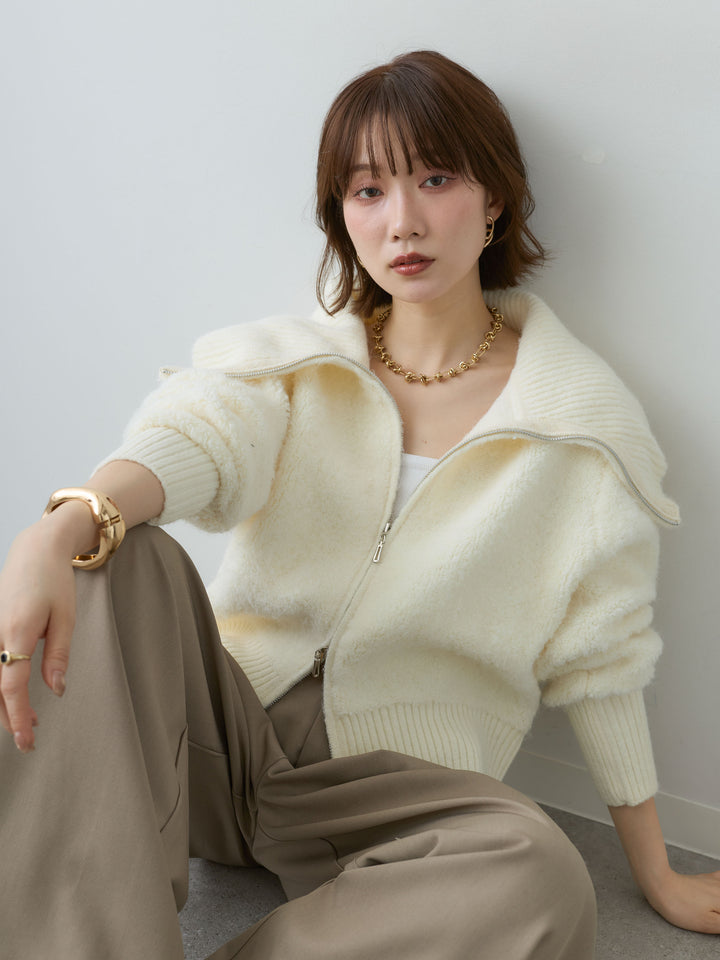 [SET]ビッグカラーシャギーニットブルゾン+ビッグカラーシャギーニットブルゾン(2set)