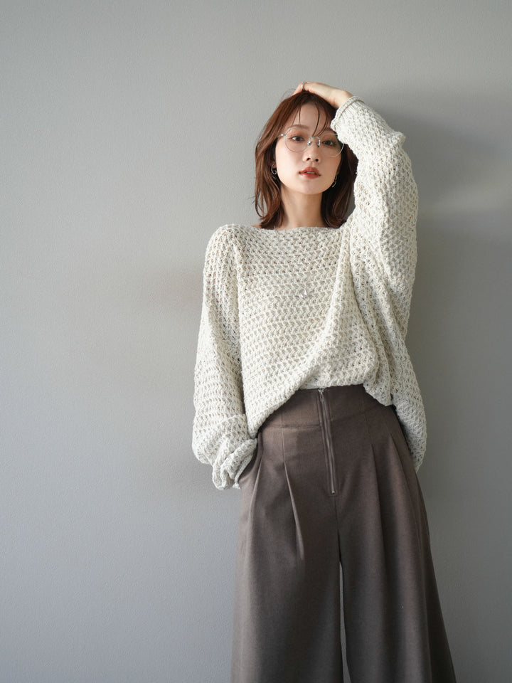 [予約]ネップ透かし編みオーバーニット/ivory