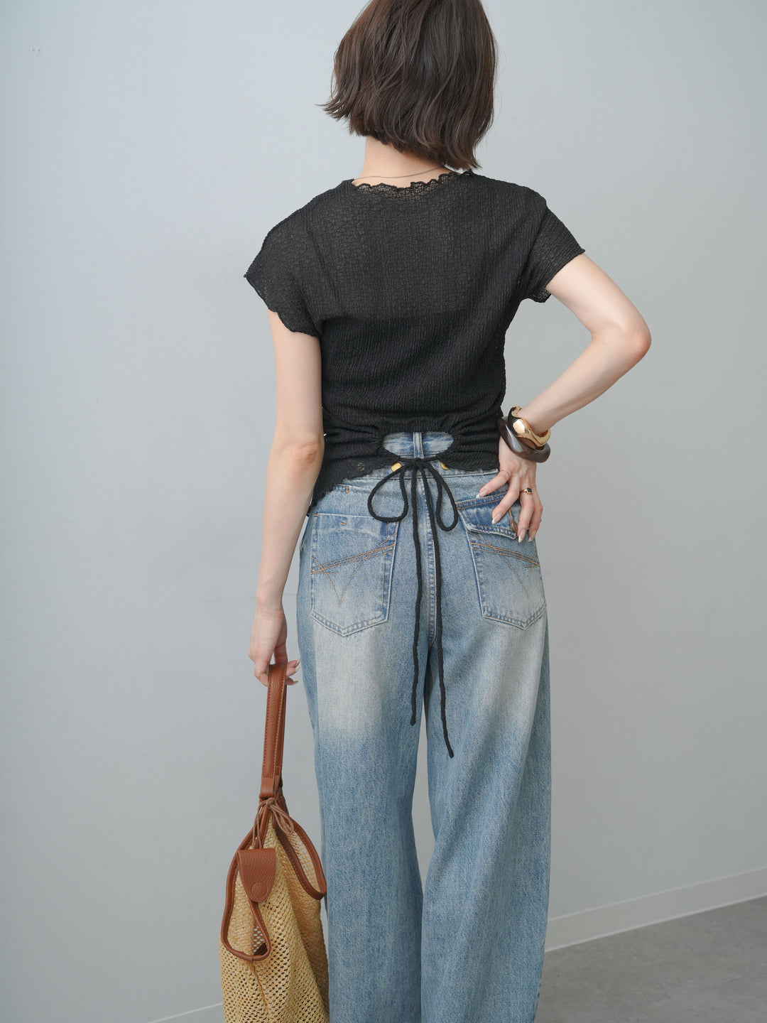 [SET]シャーリングシアーバックオープンフレンチトップス+選べるアクセセット(2set)