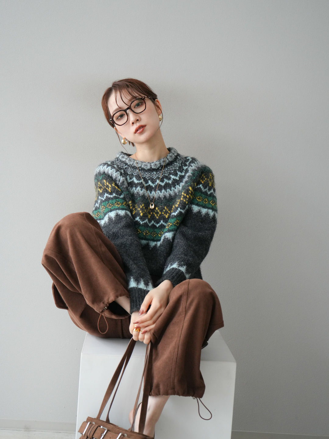 [予約]ウールタッチ求心柄オーバーニットプルオーバー/gray