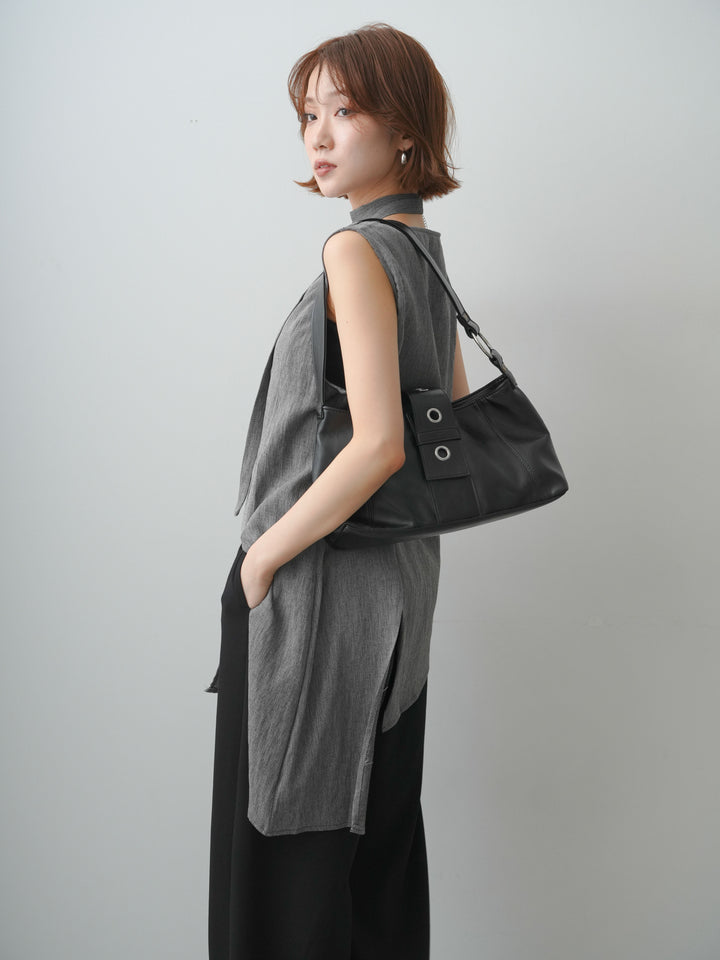 [予約]タイ付アシメヘムノースリトップス/gray