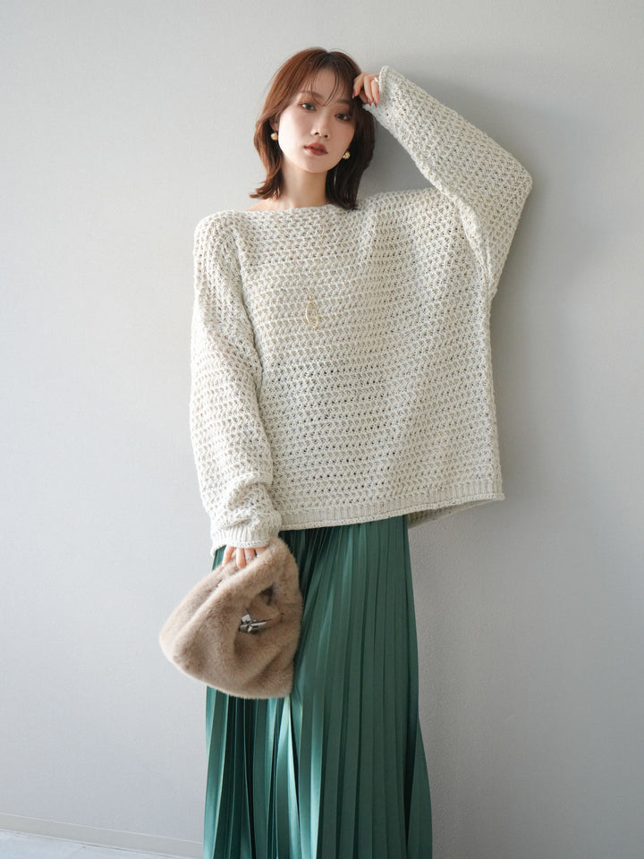 [予約]ネップ透かし編みオーバーニット/ivory