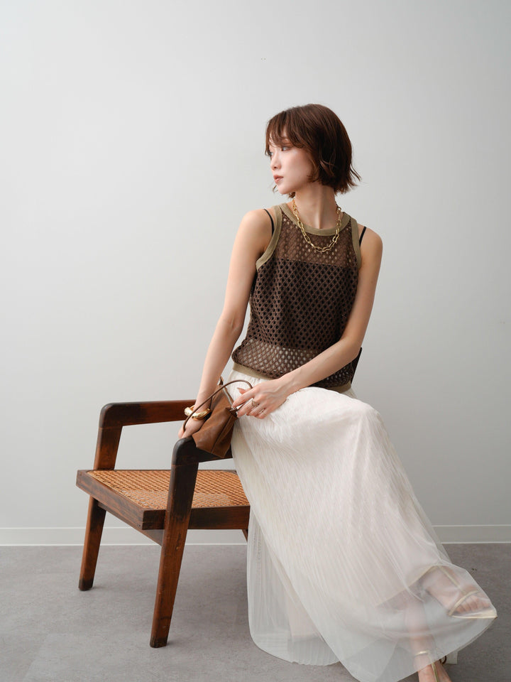 [予約]リブトリムメッシュアメスリトップス/brown