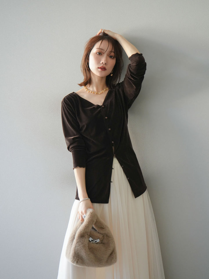 [予約]ベロアカーディガン/brown