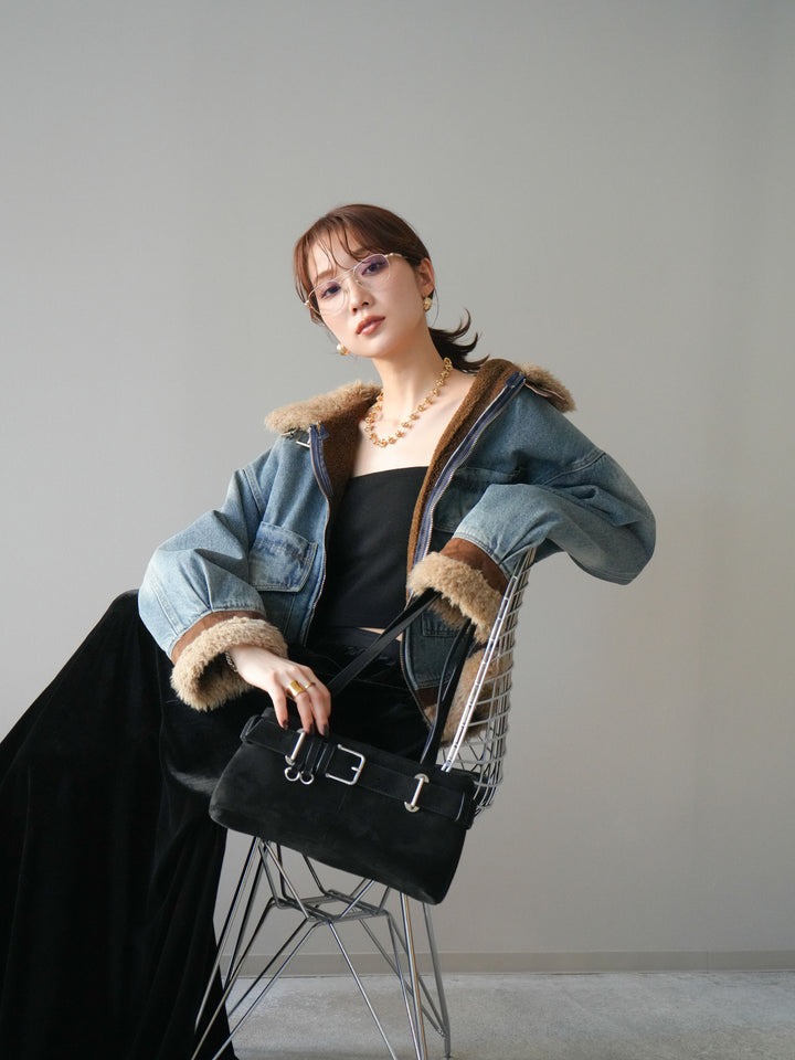 [予約]スタンドカラーファー×デニムジャケット/lightblue