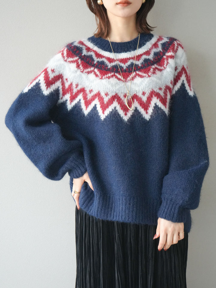 [予約]求心柄オーバーニットプルオーバー/navy