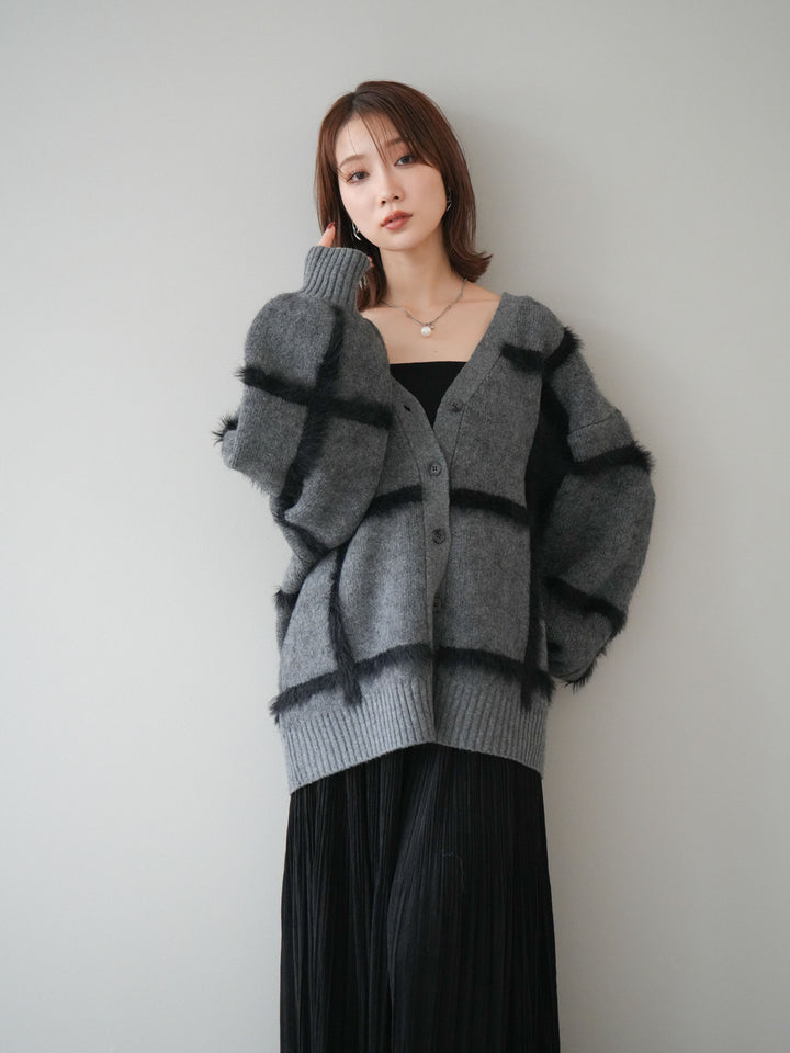 [予約]ミックスシャギーチェックカーディガン/charcoal